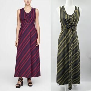Sarah Pacini Paneled Dress‎ Maxi Sleeveless in Bayadere Stripes Green Size S NWT